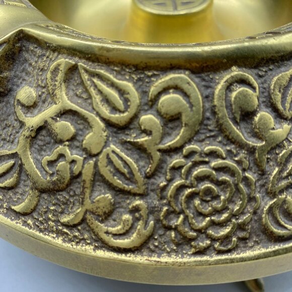 Vintage Ornate Brass Ashtrays: Mid Century Oriental Decor, Set of 2 - Picture 2 of 9